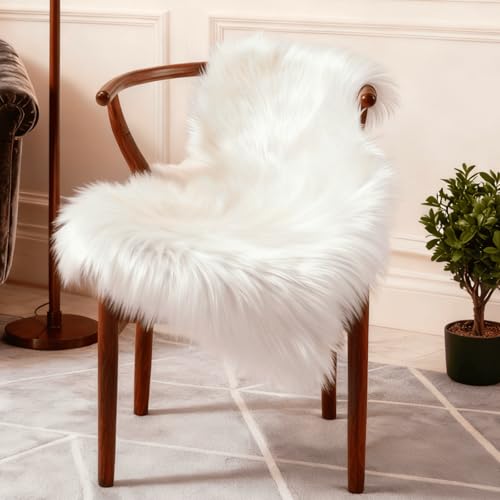 Faux Fur Rug Sheepskin Shag Fluffy Fuzzy White 2x3 ft Small Rugs for Bedroom Bedside Bed Floor Living Room Plush High (2' x 3' (Sheepskin) / White)