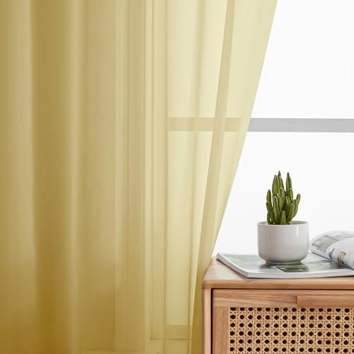 Yellow Valances 14 Inches Long for Living Room Pocket 2 Panel Light Filtering Sheer Translucent Valence Toppers for Short Window Kitchen Bathroom Bedroom 42x14 Inch Length (Yellow / 42"W x 14"L (Pack of 2))
