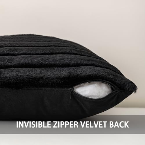 Pack of 2 Faux Fur Christmas Throw Pillow Covers 20x20 Inch (Black / 20" x 20" (Pack of 2))