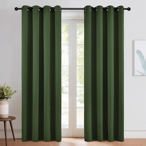 Room Darkening Dark Green Curtains for Windows (Dark Green / 52"W x 84"L (Pack of 2))