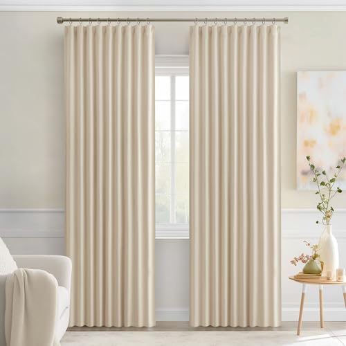 Cream Beige Back Tab Blackout Curtains 52x90 Inch Long 2 Panels Set (Cream Beige / 52"W x 90"L (Pack of 2))