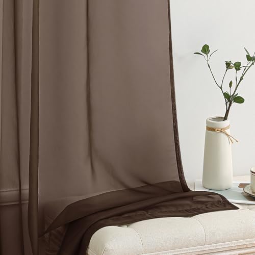 Chocolate Brown Sheer Curtains 54 X 96 Inches (Chocolate Brown / 54"W x 96"L (Pack of 2))