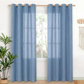 Denim Blue Linen Semi Sheer Curtains 80 Inch Length for Living Room (Denim Blue / 52"W x 80"L (Pack of 2))
