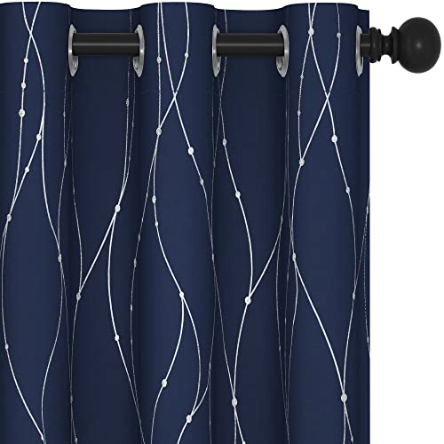 Living Room Curtains 54 Inches Long (Navy Blue/Wave Dots / 38"W x 54"L (Pack of 2))