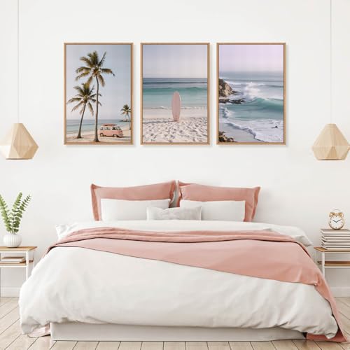 HPINUB Beach Seascape Framed Canvas Wall Art Set (Beach Seascape Wall Art / 24"L x 36"W)
