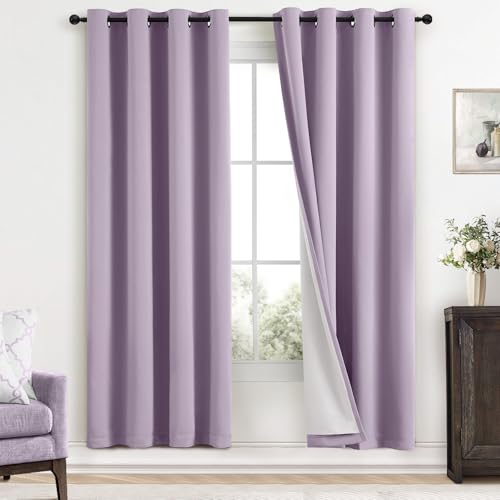100% Blackout Curtains 52x72 inch Long Lilac Window Drapes (Lilac / 52"W x 72"L (Pack of 2))