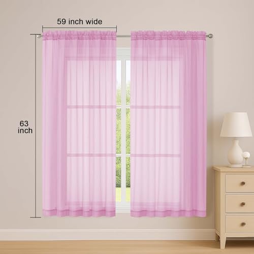 Sheer Pink Curtains (Pink / 59"W x 63"L (Pack of 2))