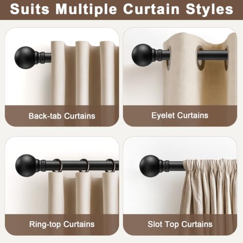 Matte Black Curtain Rods for Windows 66 (Matte Black / 16"-120"|1 Pack)