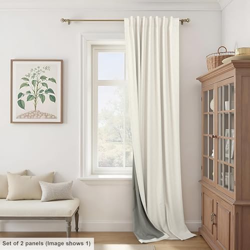 Total Blackout Linen Curtains 80 Inches Long for Bedroom Thick Thermal Rustic Country Lightweight Black Out Curtain for Living Room Window Drape Ivory Cream Colored Back Tab 2 Panels Wide 60x80 Length (Natural / 60"W x 80"L (Pack of 2))