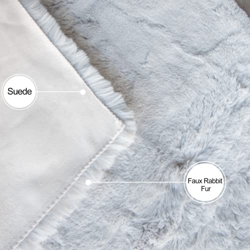 Washable Furry 5ft Round Area Rugs for Living Room Bedroom Light Grey Circle Faux Rabbit Shaggy Fur Rug Teen Room Décor (5' (Round) / Grey)