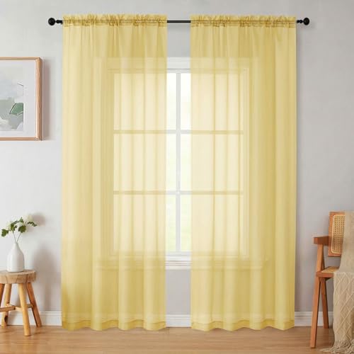 Sheer Curtains 84 Inches Long 2 Panels Set for Bedroom Living Room (Yellow / 42"W x 84"L (Pack of 2))
