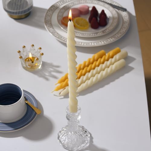 2PCS 10 Inch Pure Beeswax Spiral Taper Candles (Cream White / 10")