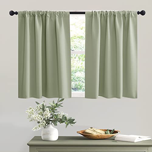Short Sage Green Blackout Curtains for Small Bedroom Window Cafe (Sage Green / 42"W x 36"L (Pack of 2))