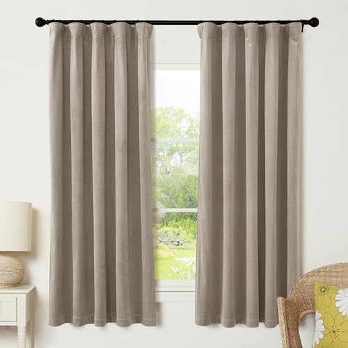 Camel Beige Velvet Curtains 72 inches with Hook Belt (Camel Beige / 52"W x 72"L (Pack of 2))
