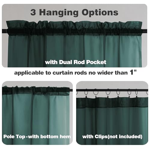 Hunter Green Sheer Valances for Windows (Hunter Green / 42"W x 16"L (Pack of 2))