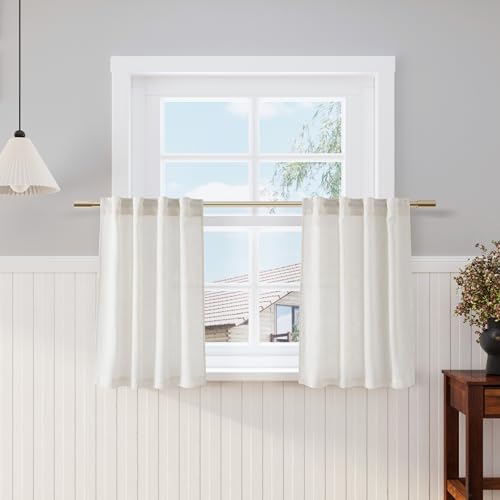 Cream Linen Cafe Curtains 30 Inch Length Privacy Light Filtering Semi Sheer Front Door Small Window Curtains Back Tab Rod Pocket Short Curtain for Bathroom Kitchen Basement RV 26x30 Cream (26"W x 30"L (Pack of 2) / Natural)