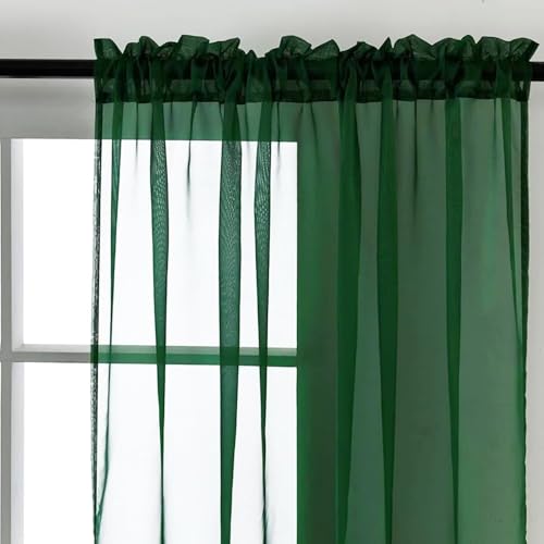Basic Rod Pocket Sheer Voile Window Curtain Panels Foliage Green 1 Pair 2 Panels 52 Width 36 Inch Long for Kitchen Bedroom Children Living Room Yard（Foliage Green (Foliage Green / 52"W x 36"L (Pack of 2))