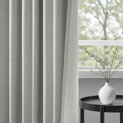 Frost Grey Blackout Linen Curtains 96 Inches Long 2 Panels for Bedroom 100% Black Out Curtains Thermal Insulated Noise Reducing Neutral Modern Living Room Darkening Window Drapes 96 inches Length (Frost Grey / 52"W x 96"L (Pack of 2))