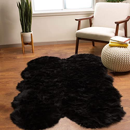Black Faux Fur 4x6 Area Rug Tapetes para Sala for Bedroom Fluffy Plush Shag Rug for Living Room Furry Rugs Washable Rug Luxury Home Décor (4' x 6' (Sheepskin) / Black)