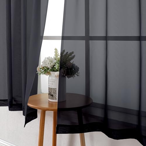 Black Sheer Curtains 45 Inch Long 2 Panels (Black / 40"W x 45"L (Pack of 2))