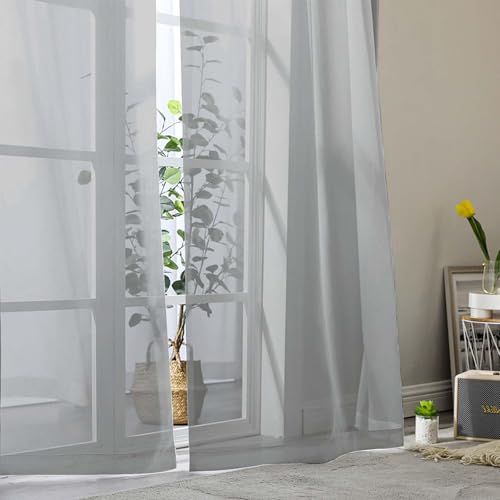 Sheer Light Grey Curtains for Bedroom Living Room 90 Inches Long 2 Panels Set (Light Grey / 42"W x 90"L (Pack of 2))