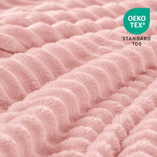 3D Ribbed Light Pink Fleece Twin Blanket for Couch (Pink Morn / Twin(60"x80"))