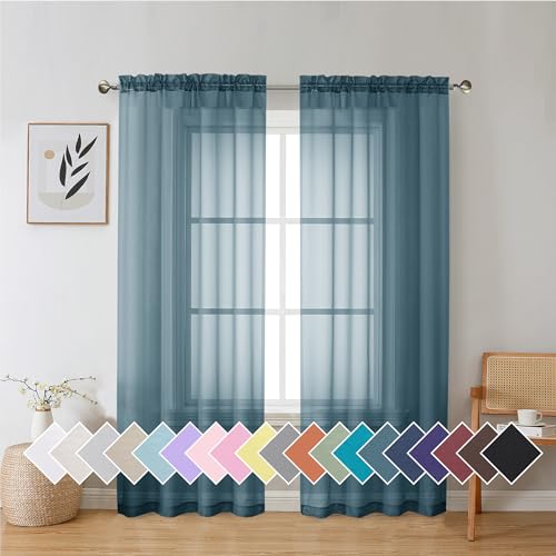 Dusty Blue Sheer Curtains 72 Inch Length 2 Panels Set (42"W x 72"L (Pack of 2) / Dusty Blue)