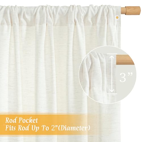 Semi Sheer Natural Linen Curtains 45 Inches Long for Bedroom 2 Panels (42"W x 45"L (Pack of 2) / Rod Pocket - Natural)