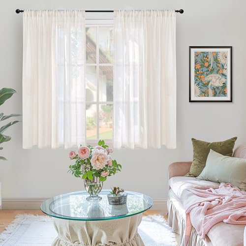 48 Inch Length Short Curtains for Window Linen Sheer Drapes 2 Panels (Linen / 42"W x 48"L (Pack of 2))