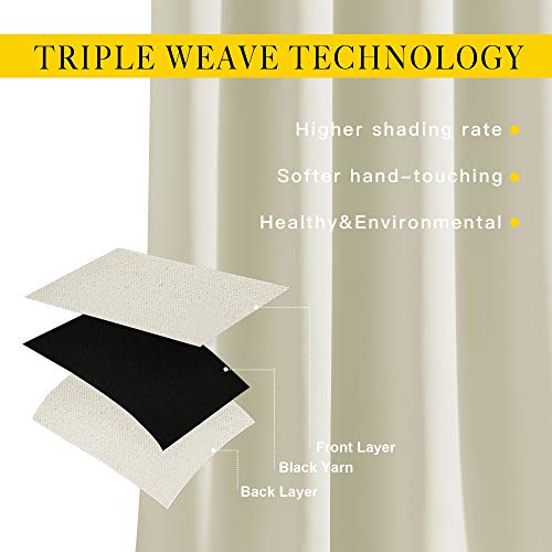 Room Darkening Curtains 108 inch Length (Beige / 52"W x 108"L (Pack of 2))
