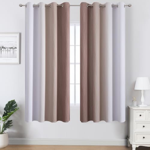 Taupe and Greyish White Ombre Blackout Curtains Living Room 63 Inches Long (Taupe and Greyish White / 52"W x 63"L (Pack of 2))