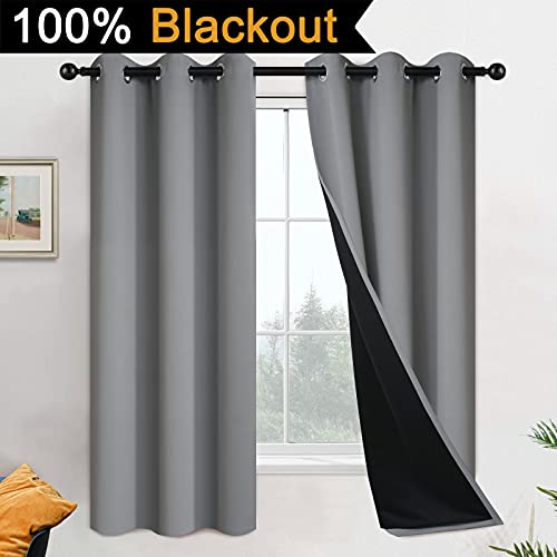 Grey Blackout Curtains 63 Inches Long for Bedroom 42" Wide 2 Panels (42"W x 63"L (Pack of 2) / Grey)