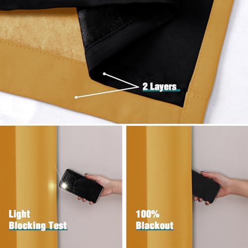 100% Blackout Curtains for Bedroom 45 Inches Long 2 Panels Set (42"W x 45"L (Pack of 2) / Mustard Yellow)