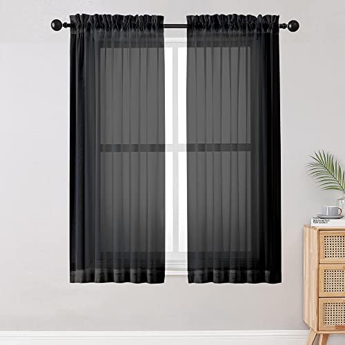 Sheer Curtains Living Room 54 inches Long (Black / 42"W x 54"L (Pack of 2))