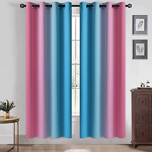 Ombre Pink and Blue Curtains for Bedroom (52"W x 72"L (Pack of 2) / Pink and Blue)