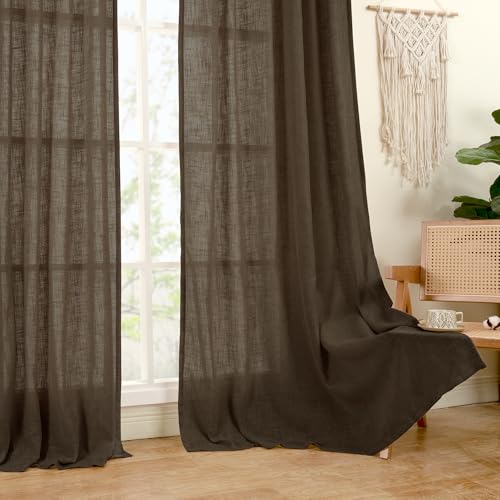 Dark Brown Linen Curtains 54 Inch Length 2 Panels for Bedroom (Dark Brown / 52"W x 54"L (Pack of 2))