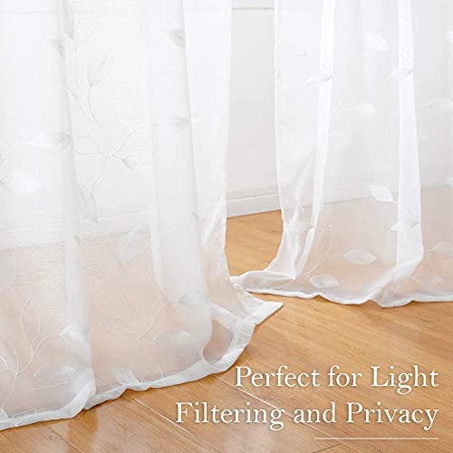 White Sheer Curtains Leaf Embroidered (52"W x 84"L (Pack of 2) / 4-white)