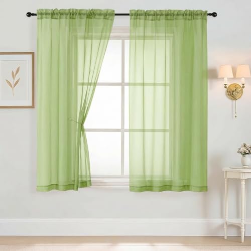 Sheer Curtains 63 Inch Length 2 Panels (42"W x 63"L (Pack of 2) / Lime)