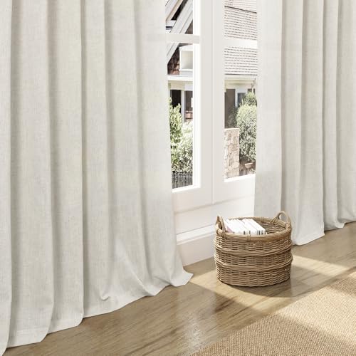Mousse White Linen Curtains 84 Inches Long for Living Room Light Filtering Semi Sheer Curtain Back Tab Simple Modern Elegant Luxury Coastal Decor Drapes for Bedroom Office 52x84 (52"W x 84"L (Pack of 2) / Mousse White)