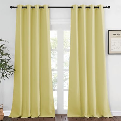 Blackout 108 inch Curtains for Sliding Glass Door (Paler Yellow / 52"W x 108"L (Pack of 1))