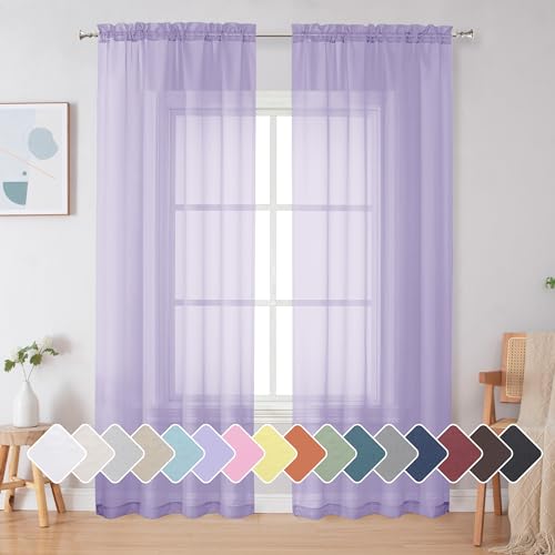 Lavender Sheer Curtains 72 Inches Long 2 Panels for Living Room (Lavender / 42"W x 72"L (Pack of 2))