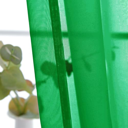 Basic Rod Pocket Sheer Voile Window Curtain Panels Green 1 Pair 2 Panels 26 Width 24 Inch Long for Kitchen Bedroom Children Living Room Yard（Green (Green / 26"W x 24"L (Pack of 2))