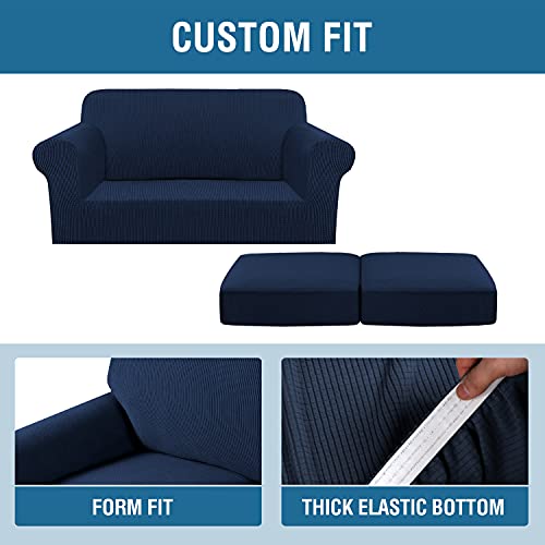 3 Piece Stretch Sofa Covers for 2 Cushion Loveseat Couch Covers for Living Room Sofa Slipcovers (Medium / Navy)