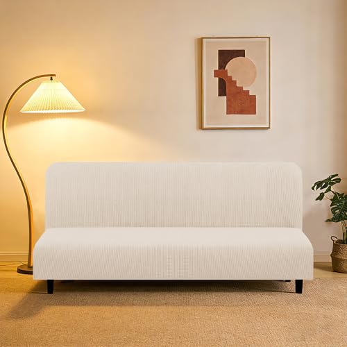 Stretch Futon Cover Armless Bed Slipcover (Beige / Futon)