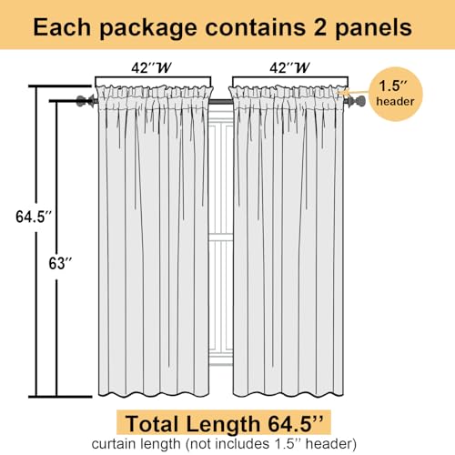 Aqua Sheer Curtains for Living Room 63 Inch Length 2 Pcs (Aqua / 42"W x 63"L (Pack of 2))