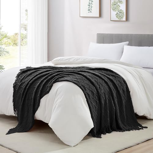 Black Throw Blanket 50 x70 Inch Jacquard Throw Knitted Blanket (Jacquard-black / 50"x70")