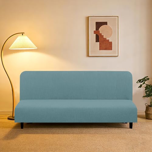 Stretch Futon Cover Armless Bed Slipcover (Light Blue / Futon)