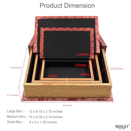 Set of 3 Farmhouse Memory Storage Book Boxes (Case (2 units of 8'' , 10'' & 12'' High) / Red)