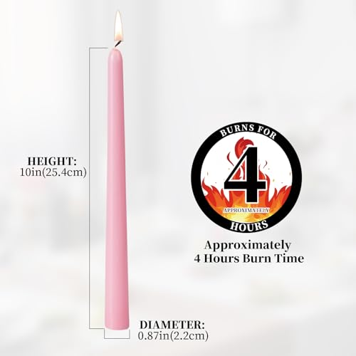 0.87×10 Inch Pink Taper Candles (Pink)