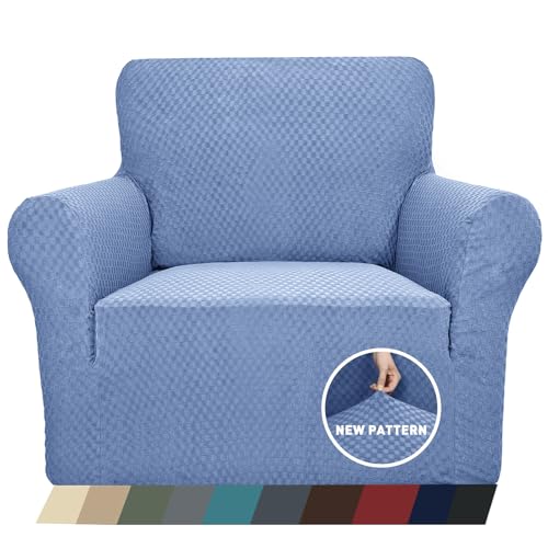 1 Piece Jacquard Chair Slipcovers for Living Room High Stretch Chair Covers with Arms Anti Slip Pets Friendly Couch Sofa Armchair Cover Furniture Protector (Small (31"-46") / Dusty Blue（see Picture）)